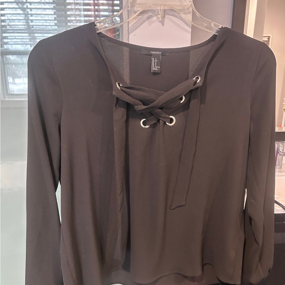 Forever 21 Black Lace-Up Blouse